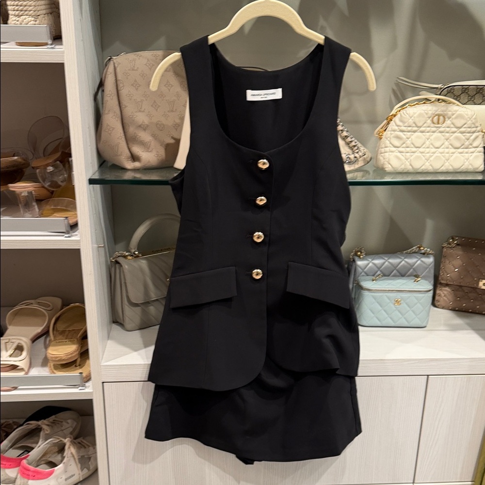 Amanda Uprichard Black Button-Front Mini Dress